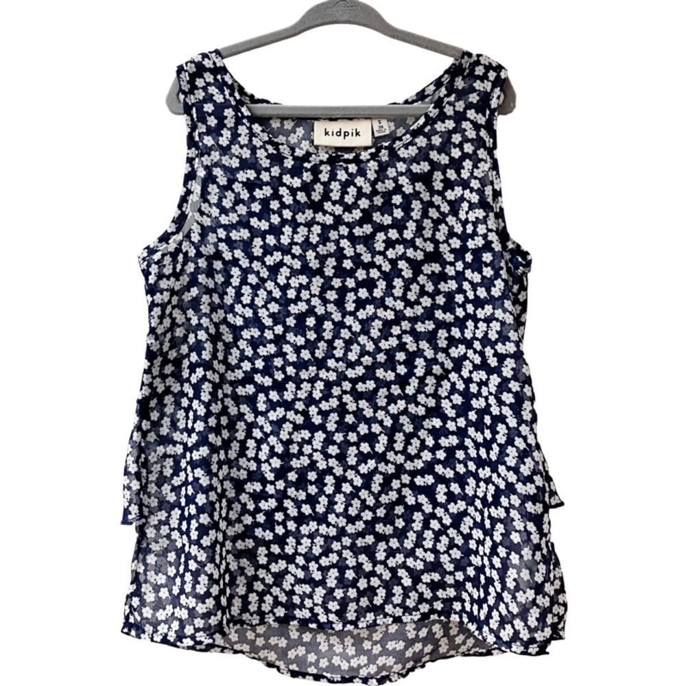 Ditsy Floral RUFFLE BACK Spring Sweet Boho KIDPIK Girls Too SMALL 7/8 Blue NEW